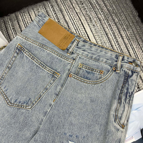 MM6 Ripped Straight-Leg Jeans Light Wash Denim 366008