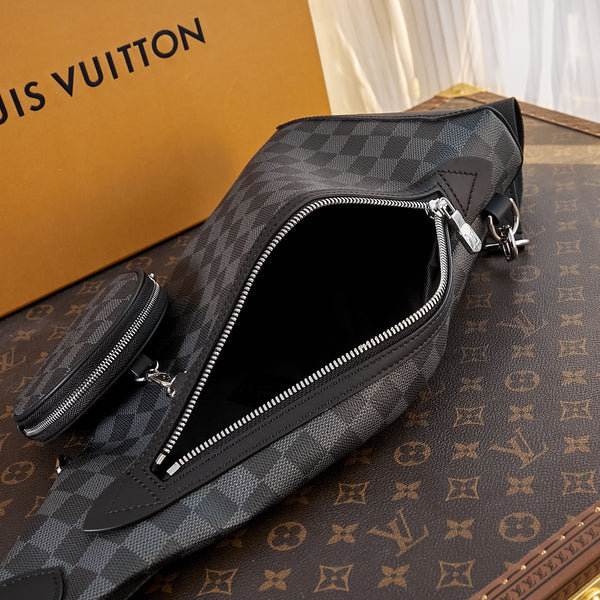 BORSA A TRACOLLA DUO 42 IN TELA DAMIER GRAPHITE GRIGIO NERO