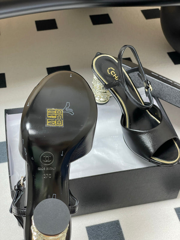 CC 25p Slingback Heel 8cm Black Calfskin