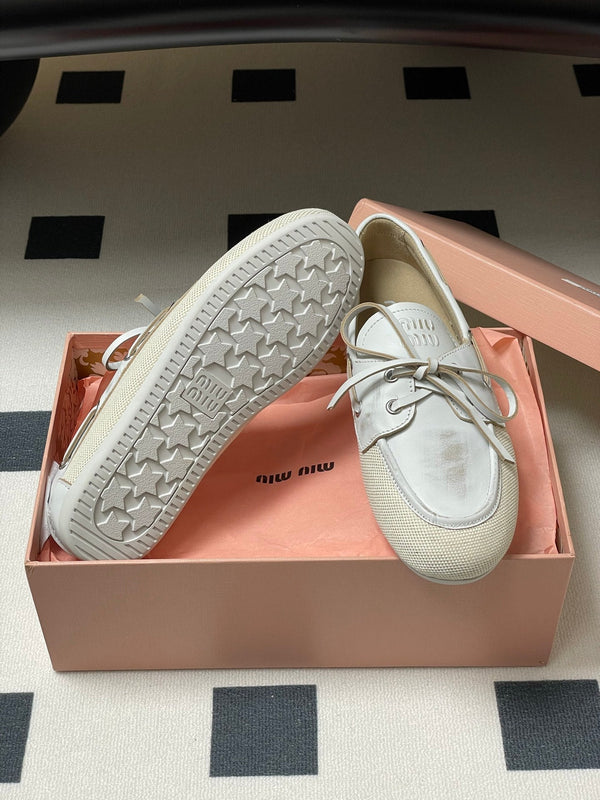 Miumiu White canvas leather loafer 227139
