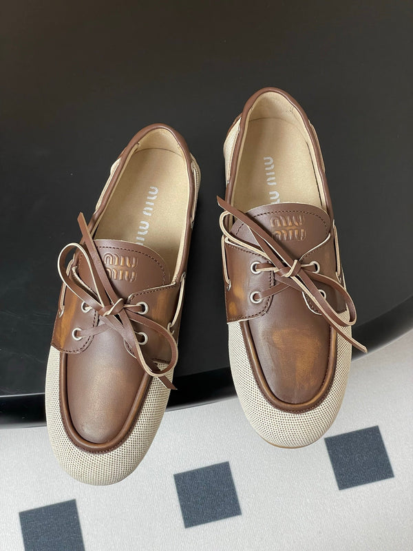 Miumiu Beige and Brown canvas leather loafer 227141