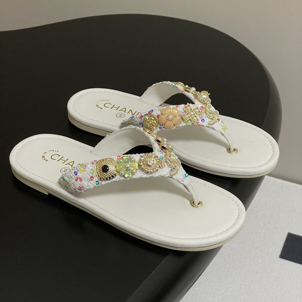 CC Spring-Summer 25P Thongs White Tweed anb Metal 247690