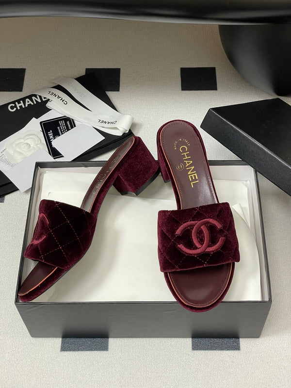 25S Embroidery Double C Mule 50mm Wine Velvet 247574