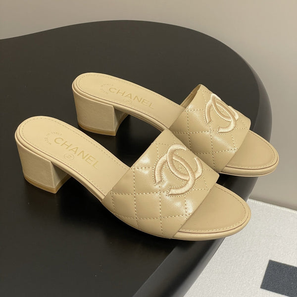 25S Embroidery Double C Mule 50mm Beige Lambskin 247576