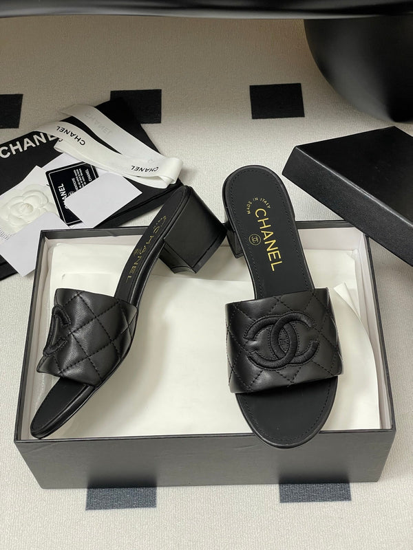 25S Embroidery Double C Mule 50mm Black Lambskin 247577