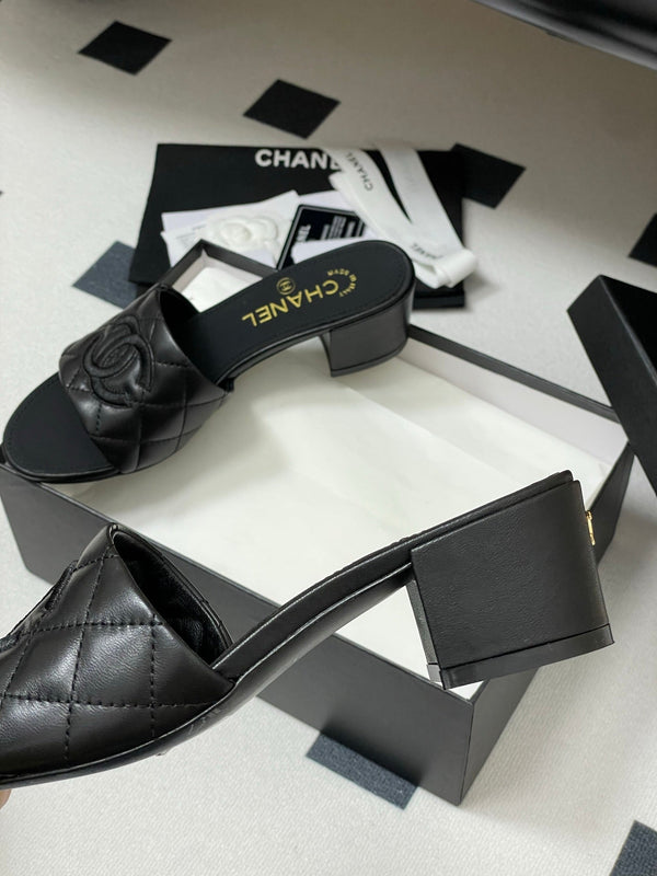 25S Embroidery Double C Mule 50mm Black Lambskin 247577