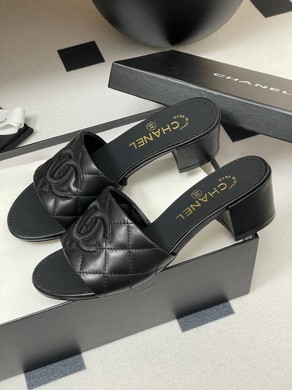 25S Embroidery Double C Mule 50mm Black Lambskin 247577