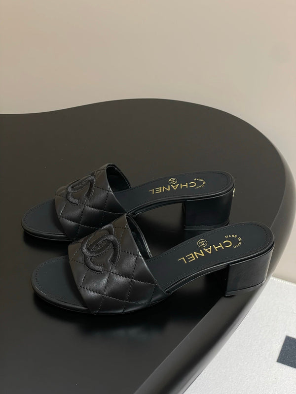 25S Embroidery Double C Mule 50mm Black Lambskin 247577