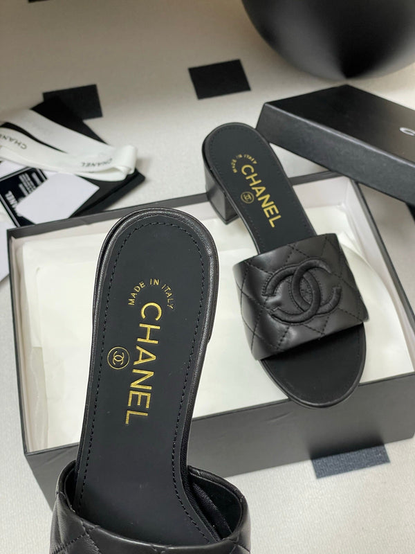 25S Embroidery Double C Mule 50mm Black Lambskin 247577