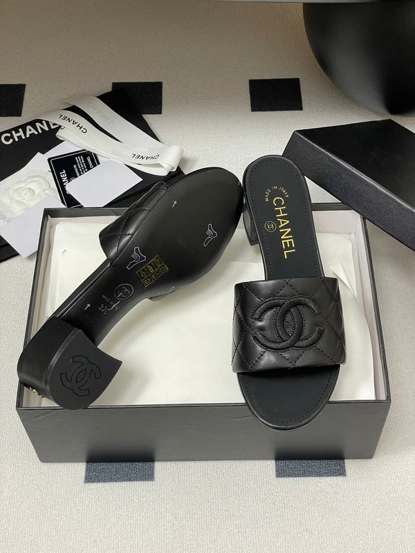 25S Embroidery Double C Mule 50mm Black Lambskin 247577