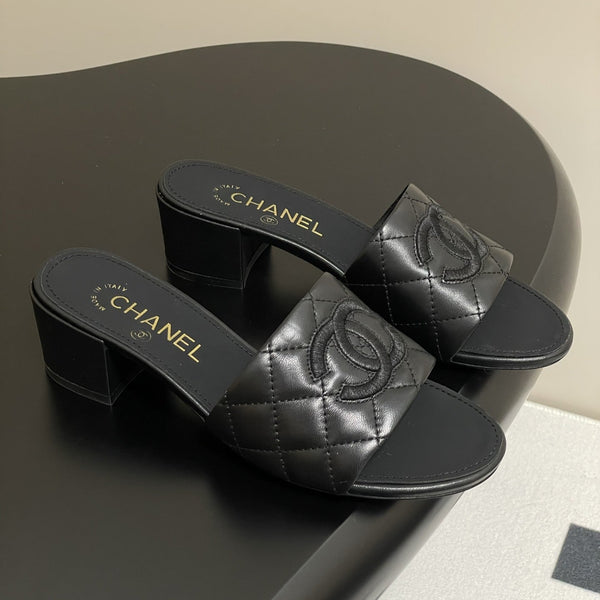 25S Embroidery Double C Mule 50mm Black Lambskin 247577