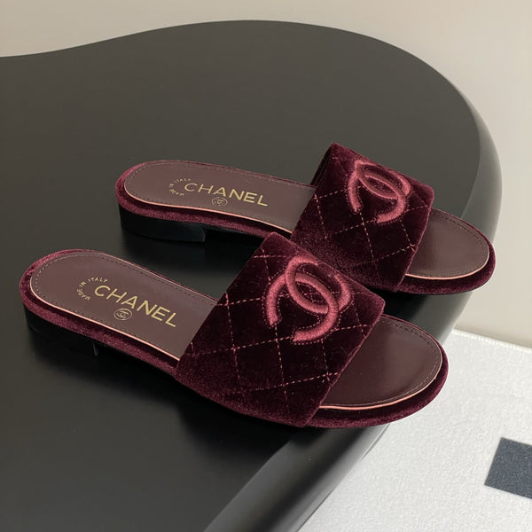 25S Embroidery Double C Mule 15mm Wine Velvet 247579