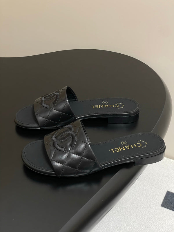 25S Embroidery Double C Mule 15mm Black Lambskin 247582