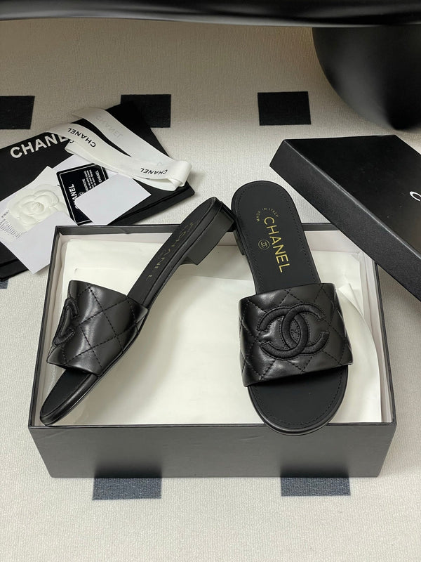 25S Embroidery Double C Mule 15mm Black Lambskin 247582