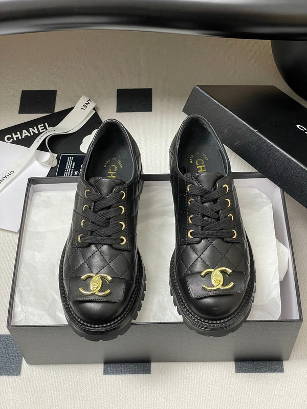 25K Double C Buckle Thick-Soled 25mm Loafer Black Lambskin 247709