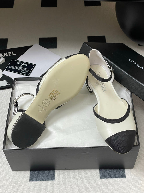 CC 25P Small Hollow Mary Jane White Sheepskin Black Grosgrain 247726