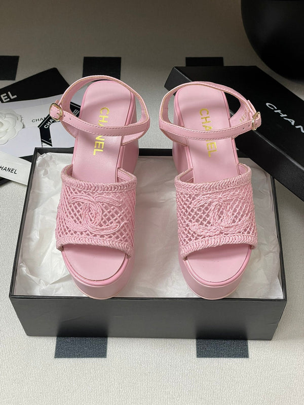 CC 25S Small Wedge Thick-Soled Sandal 10cm Pink Woven 247604