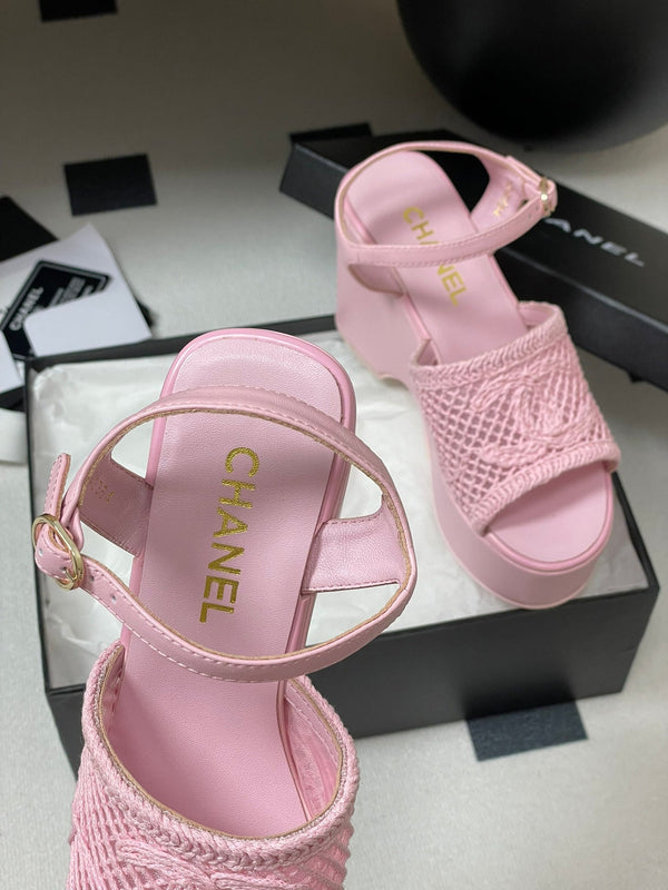 CC 25S Small Wedge Thick-Soled Sandal 10cm Pink Woven 247604