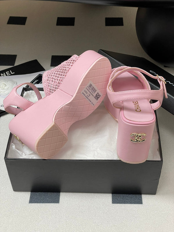 CC 25S Small Wedge Thick-Soled Sandal 10cm Pink Woven 247604