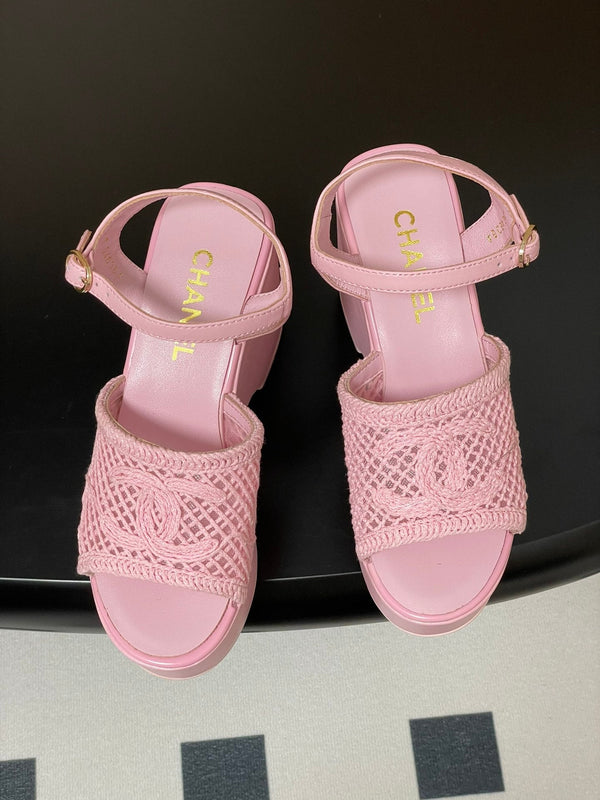 CC 25S Small Wedge Thick-Soled Sandal 10cm Pink Woven 247604