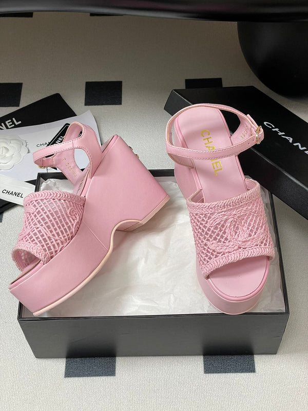 CC 25S Small Wedge Thick-Soled Sandal 10cm Pink Woven 247604