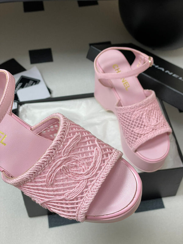 CC 25S Small Wedge Thick-Soled Sandal 10cm Pink Woven 247604