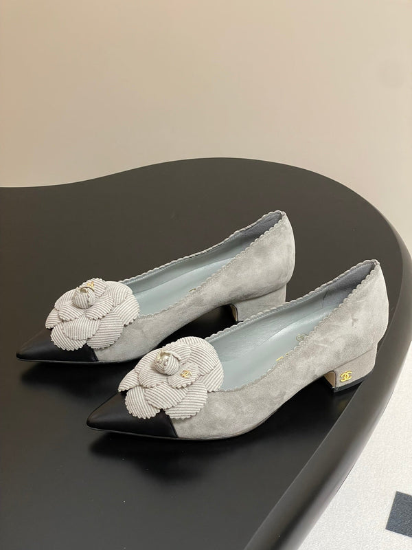 CC 25C Classic Camellia Pointed High Heels Pump 35mm Grey Suede 247611