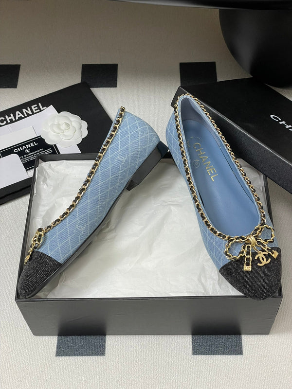 CC 25S 20mm Chain Bow Single Flat Blue Denim Black Grosgrain 247657