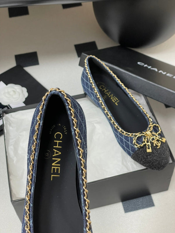 CC 25S 20mm Chain Bow Single Flat Dark Blue Denim Black Grosgrain 247658