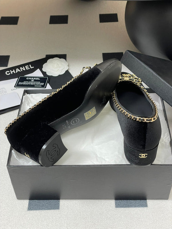 CC 25S 60mm Chain Bow Single Pumps Black Velvet Sheepskin 247660