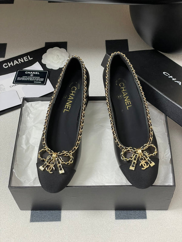 CC 25S 60mm Chain Bow Single Pumps Black Sheepskin Grosgrain 247664