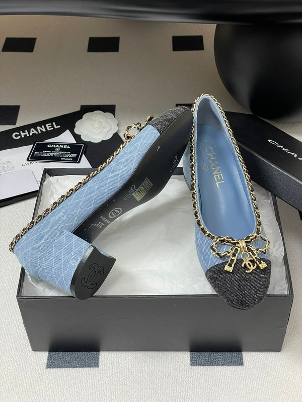 CC 25S 60mm Chain Bow Single Pumps Blu Denim Nero Grosgrain 247665