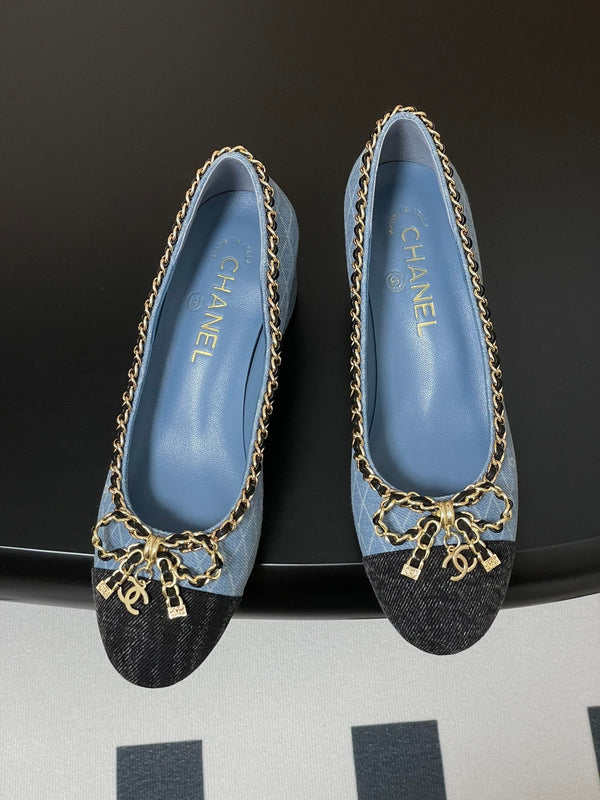 CC 25S 60mm Chain Bow Single Pumps Blu Denim Nero Grosgrain 247665