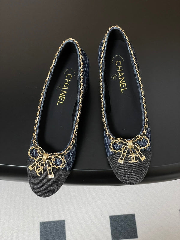 CC 25S 60mm Chain Bow Single Pumps Blu scuro Denim Nero Grosgrain 247666