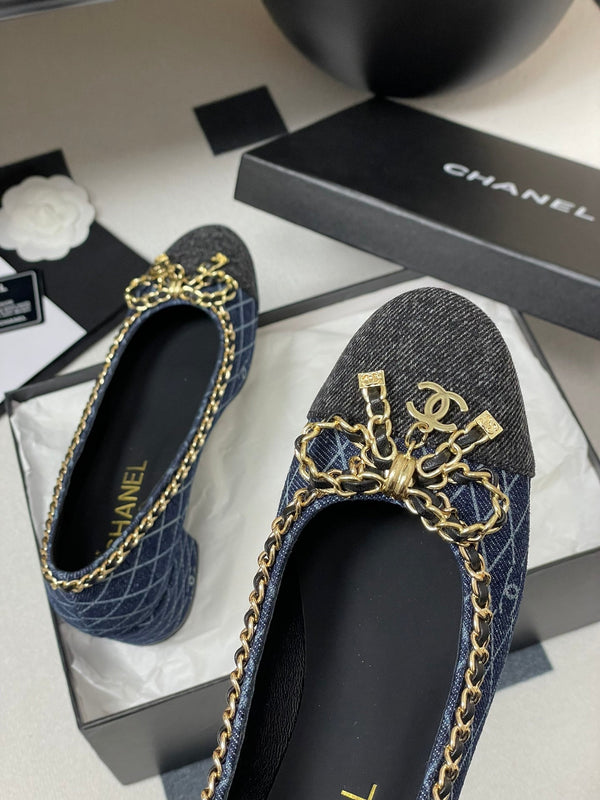 CC 25S 60mm Chain Bow Single Pumps Blu scuro Denim Nero Grosgrain 247666