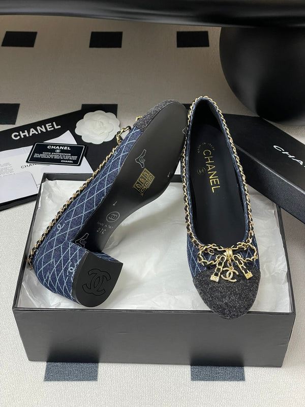 CC 25S 60mm Chain Bow Single Pumps Blu scuro Denim Nero Grosgrain 247666