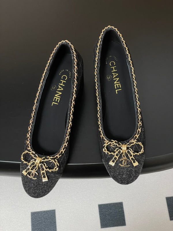 CC 25S 60mm Chain Bow Single Pumps Black Denim Black Grosgrain 247667