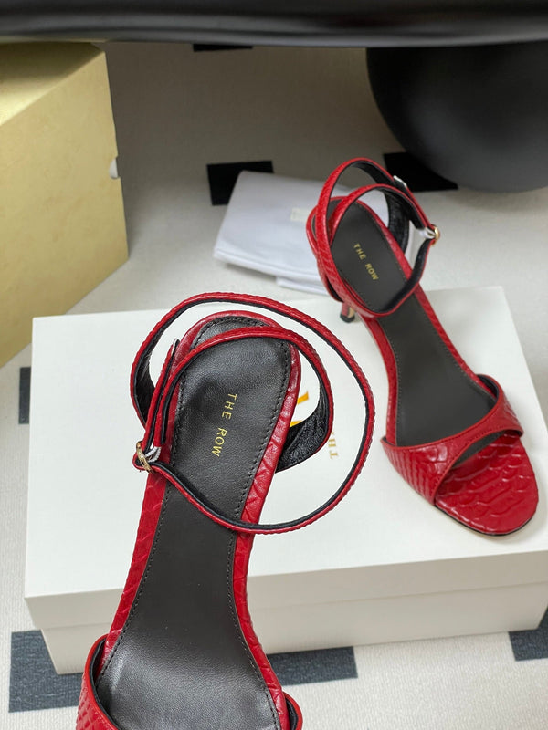 The Row 25S Strap High Heel Sandals 85mm Red Snake Pattern Cowhide 286187