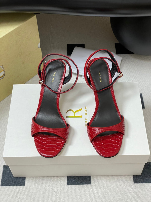 The Row 25S Strap High Heel Sandals 85mm Red Snake Pattern Cowhide 286187