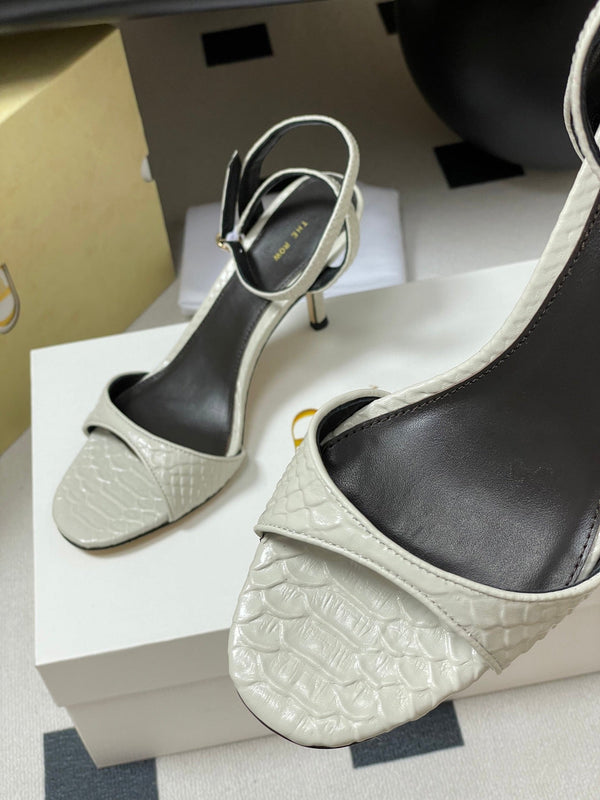 The Row 25S Strap High Heel Sandals 85mm White Snake Pattern Cowhide 286188