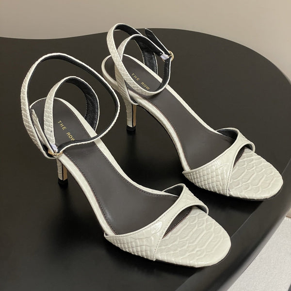 The Row 25S Strap High Heel Sandals 85mm White Snake Pattern Cowhide 286188