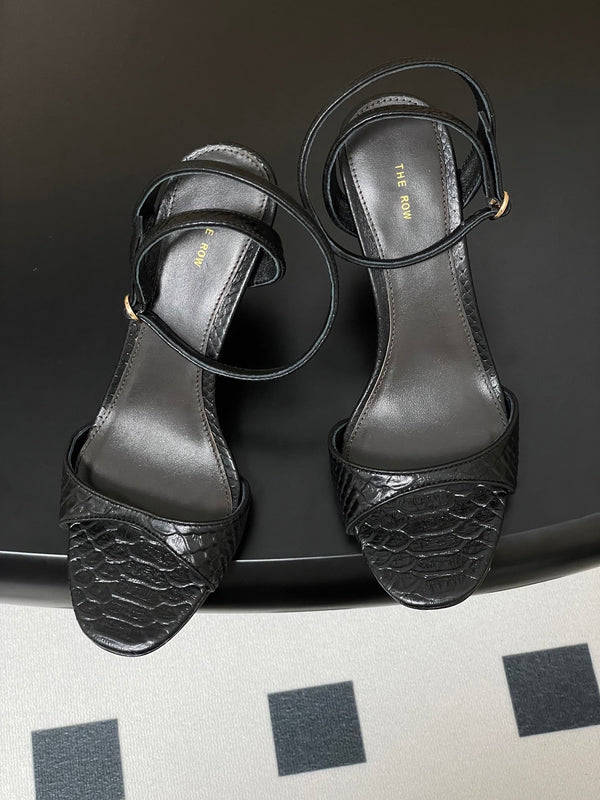 The Row 25S Strap High Heel Sandals 85mm Black Snake Pattern Cowhide 286189