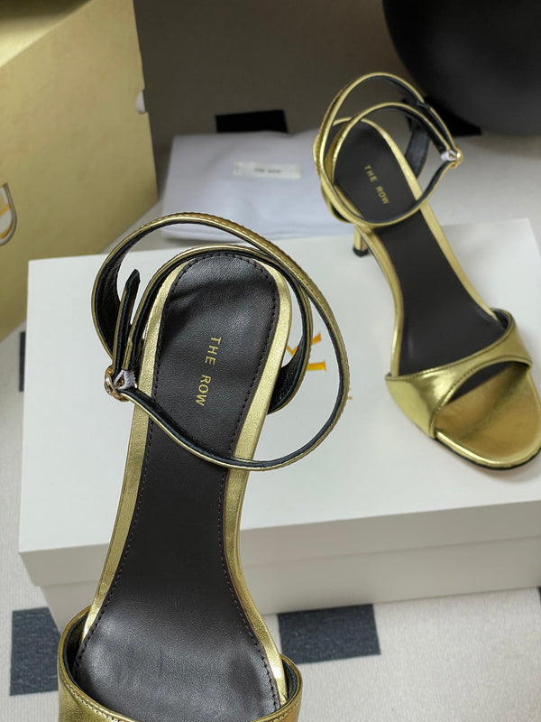 The Row 25S Strap High Heel Sandals 85mm Black Mix Gold Metallic Cowhide 286193