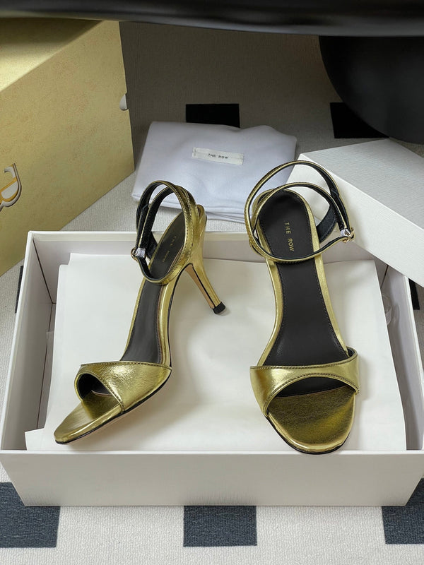 The Row 25S Strap High Heel Sandals 85mm Black Mix Gold Metallic Cowhide 286193