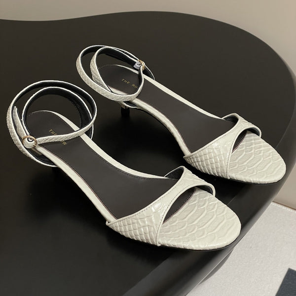 The Row 25S Strap High Heel Sandals 35mm White Snake Pattern Cowhide 286196