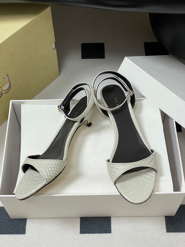 The Row 25S Strap High Heel Sandals 35mm White Snake Pattern Cowhide 286196