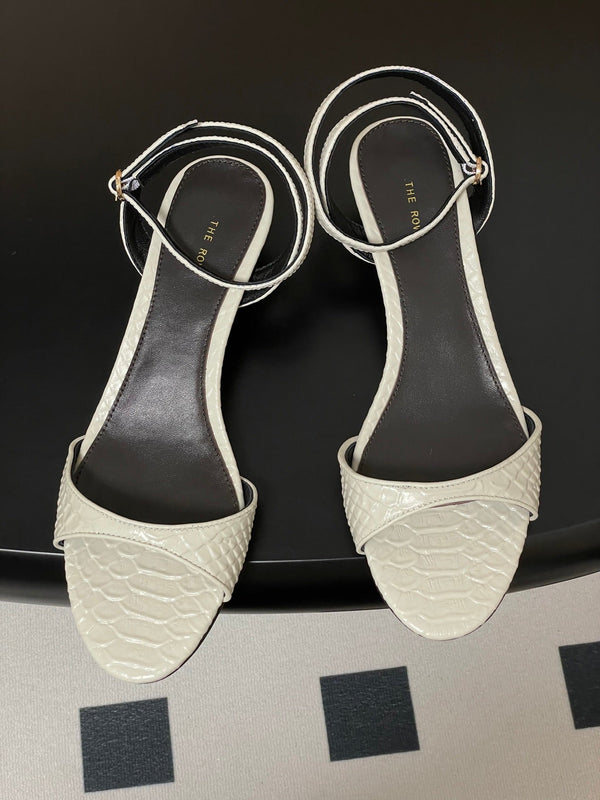 The Row 25S Strap High Heel Sandals 35mm White Snake Pattern Cowhide 286196