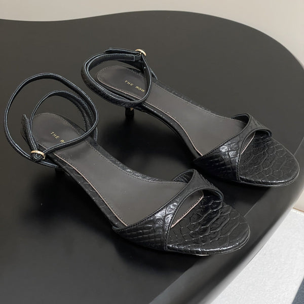 The Row 25S Strap High Heel Sandals 35mm Black Snake Pattern Cowhide 286197