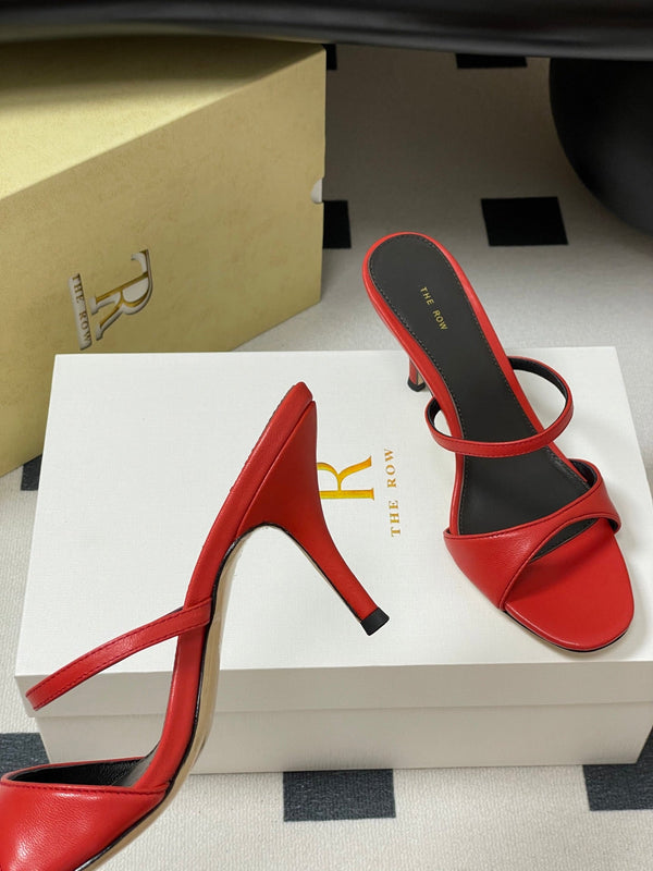 The Row 25S Strap High Heel Mule Sandals 85mm Red Sheepskin 286206