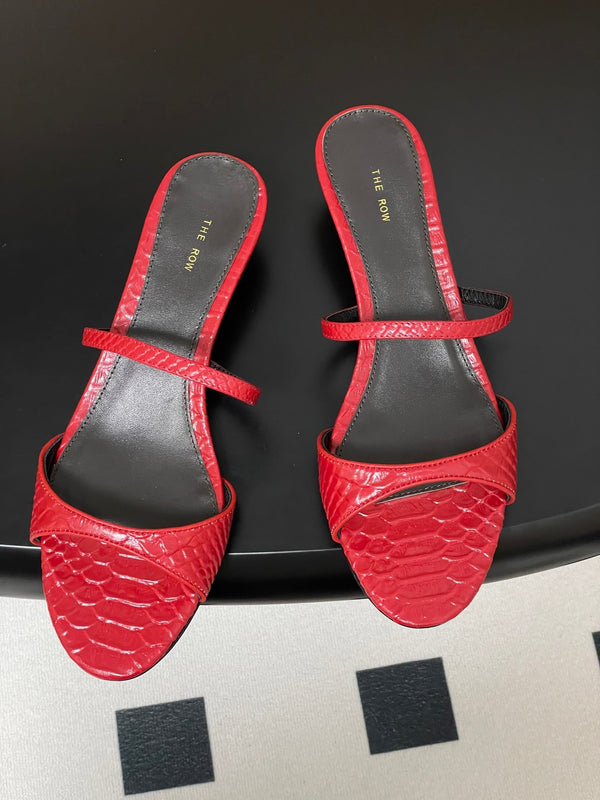 The Row 25S Strap High Heel Mule Sandals 35mm Red Snake Pattern Cowhide 286211